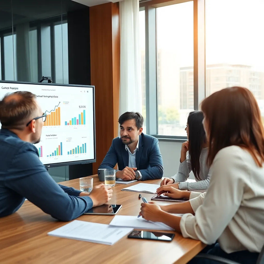 Команда специалистов обсуждает результаты рекламной кампании