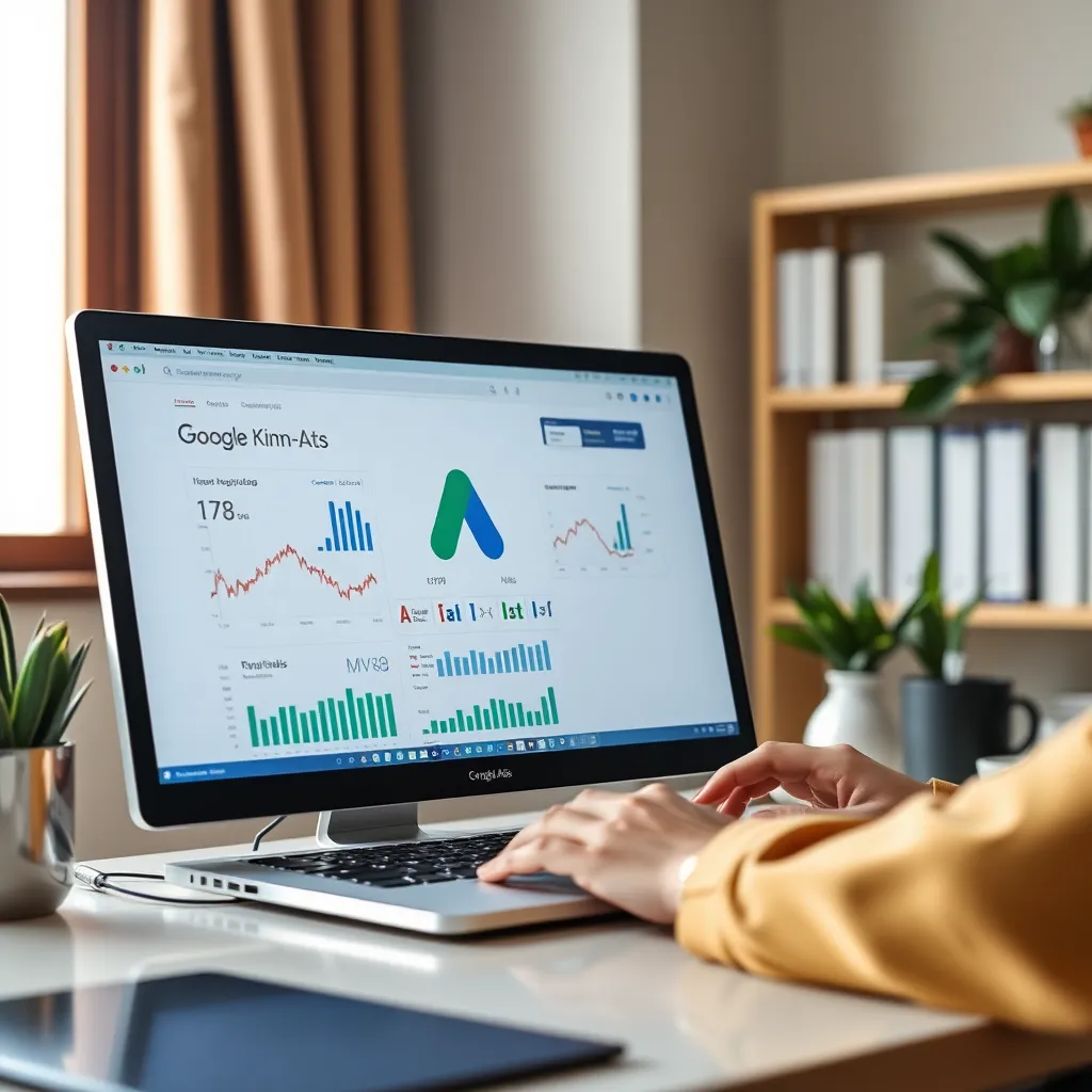 Специалист анализирует данные Google Ads на большом мониторе
